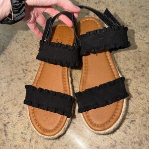 Women’s Black Ruffle Sandals